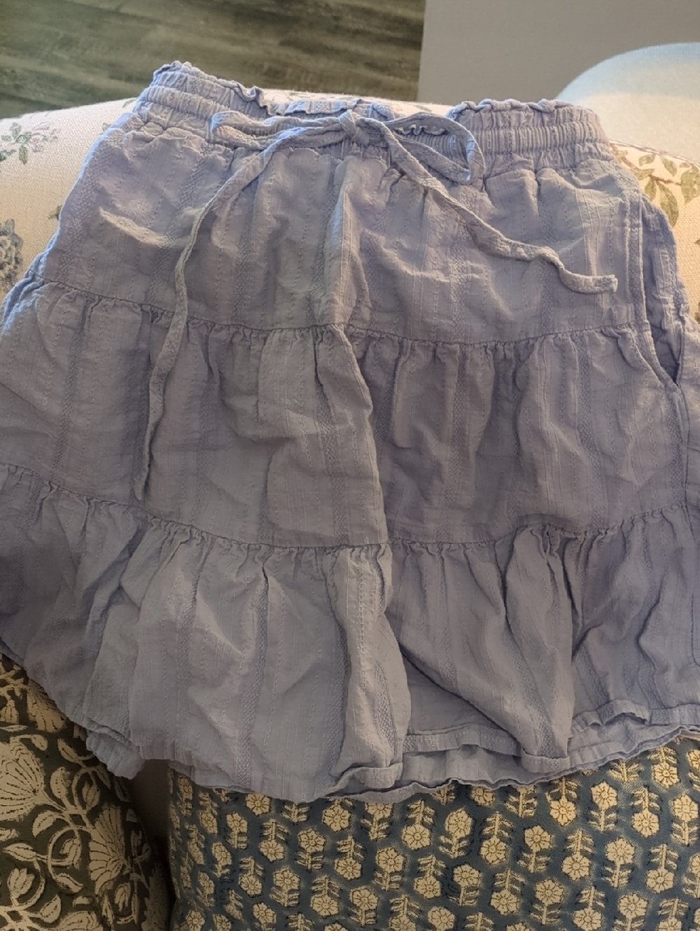 Light Sky Blue Tiered Drawstring Skirt - Girls